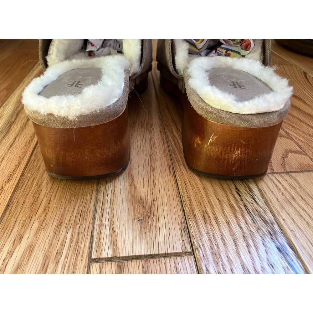 Frye Melody Suede Shearling Lined Clogs in Mushroom Walnut 10M Boho Festival - Picture 6 of 8